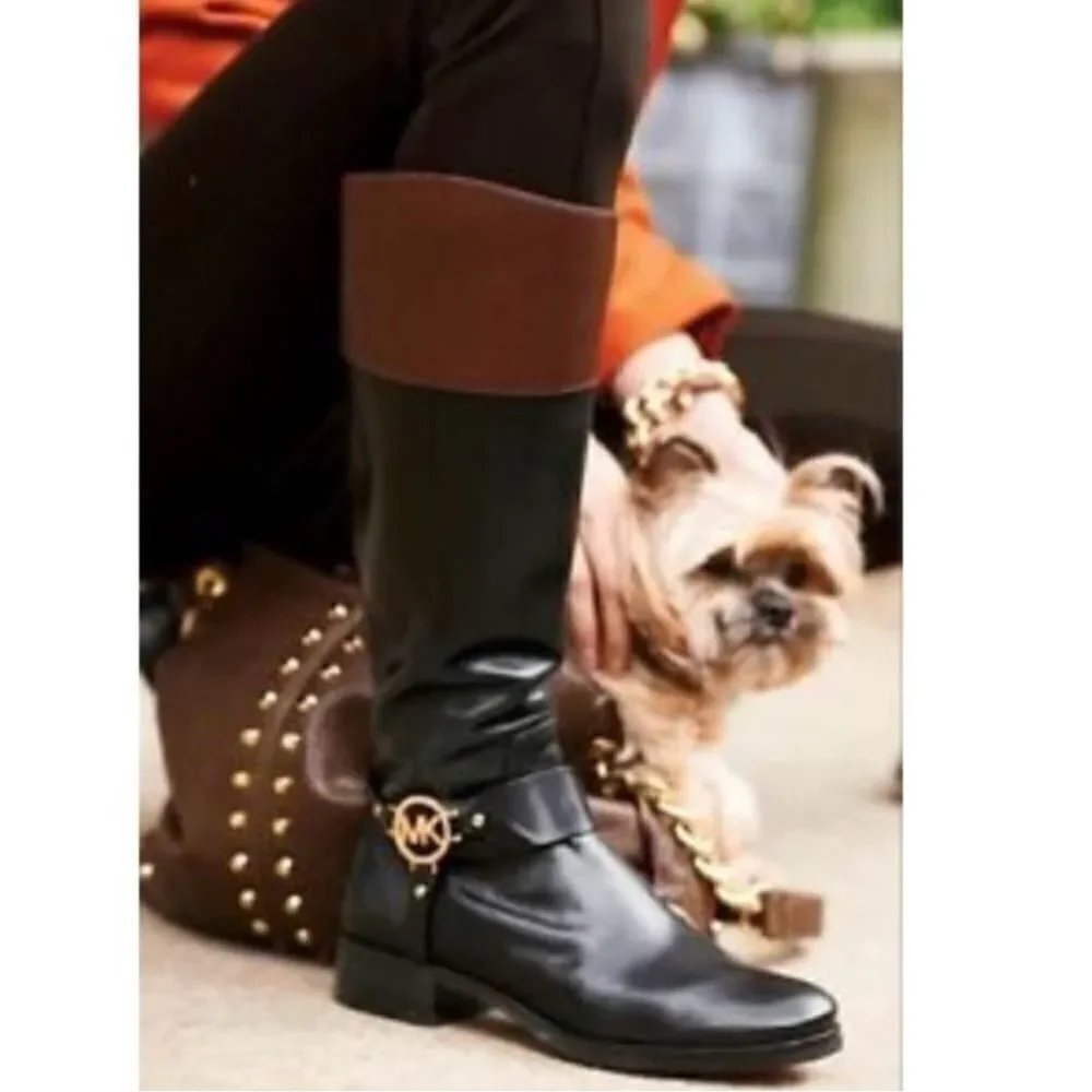 Michael Kors Women Size 6.5 Fulton Harness Two Tone Leather Riding Boots